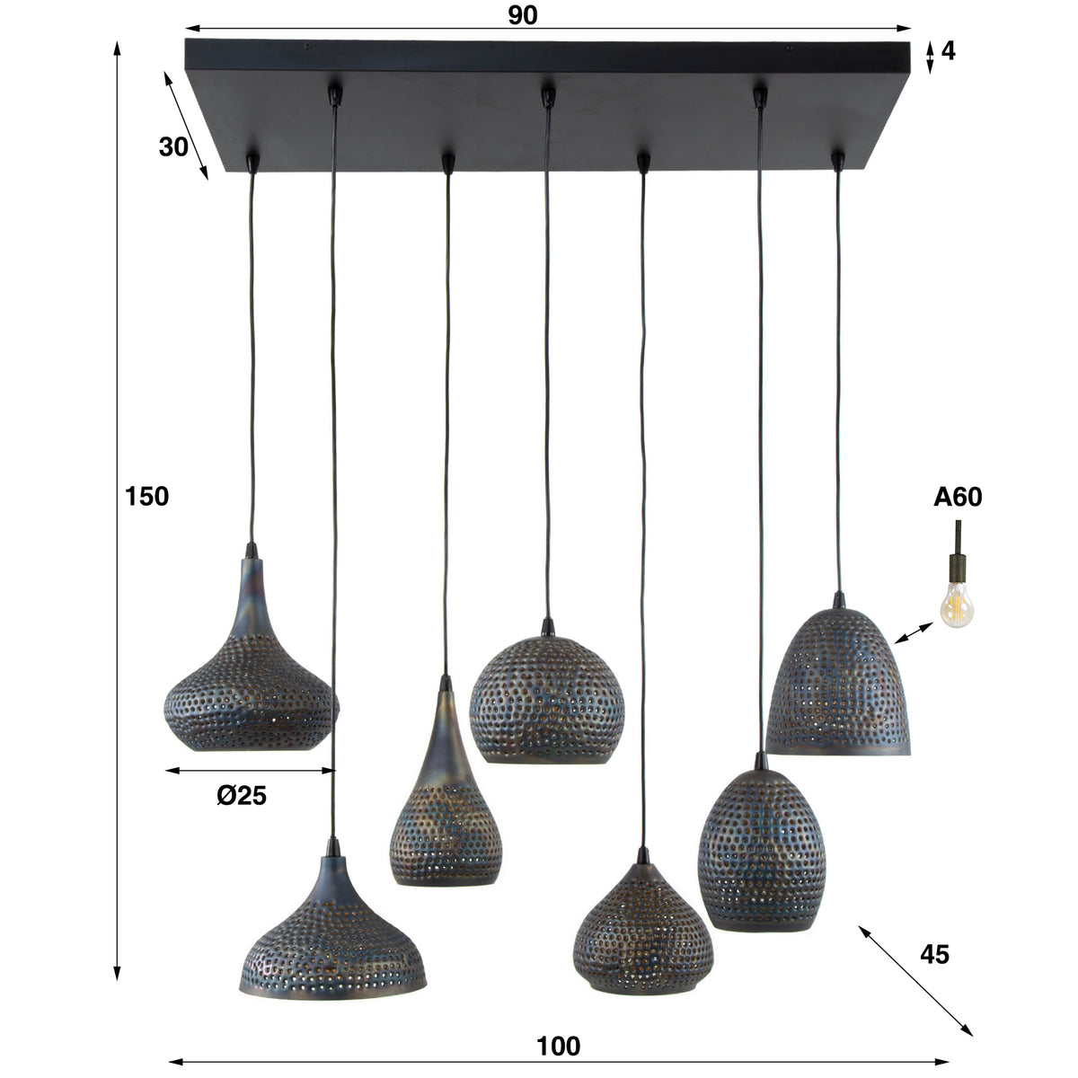 Pendant lamp Punch 4+3 sockets