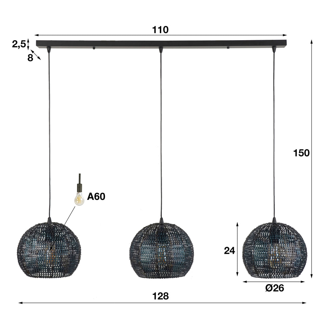 Pendant lamp Armor Orb 3-socket