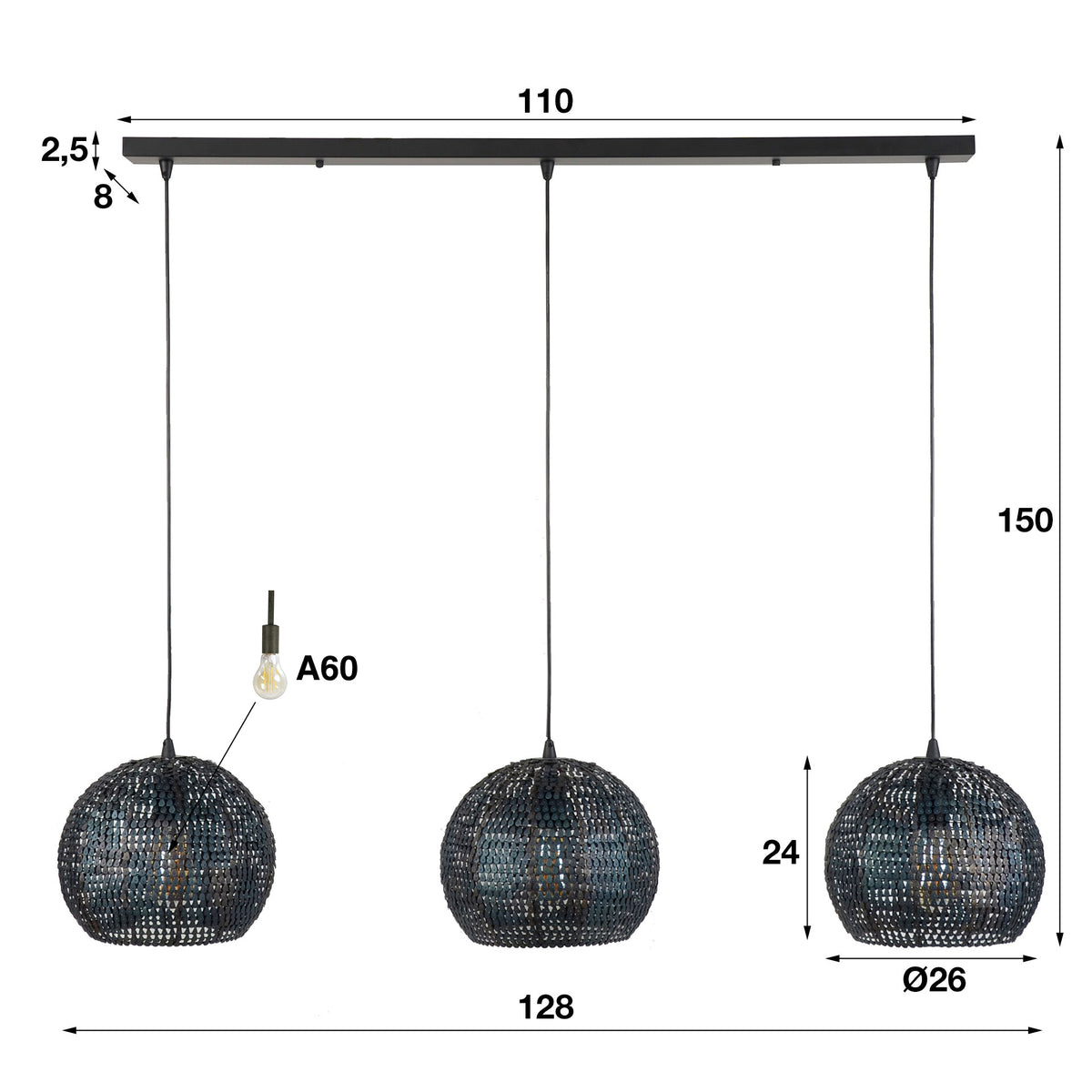 Pendant lamp Armor Orb 3-socket