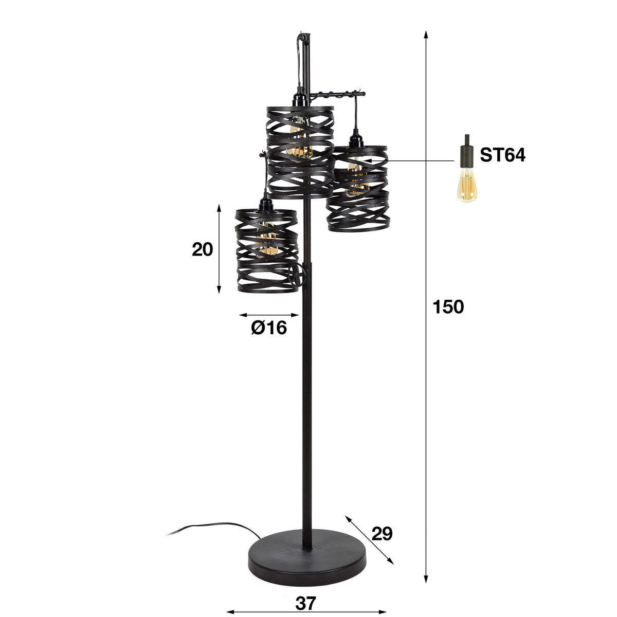 Stehleuchte Spindle, 3-flammig
