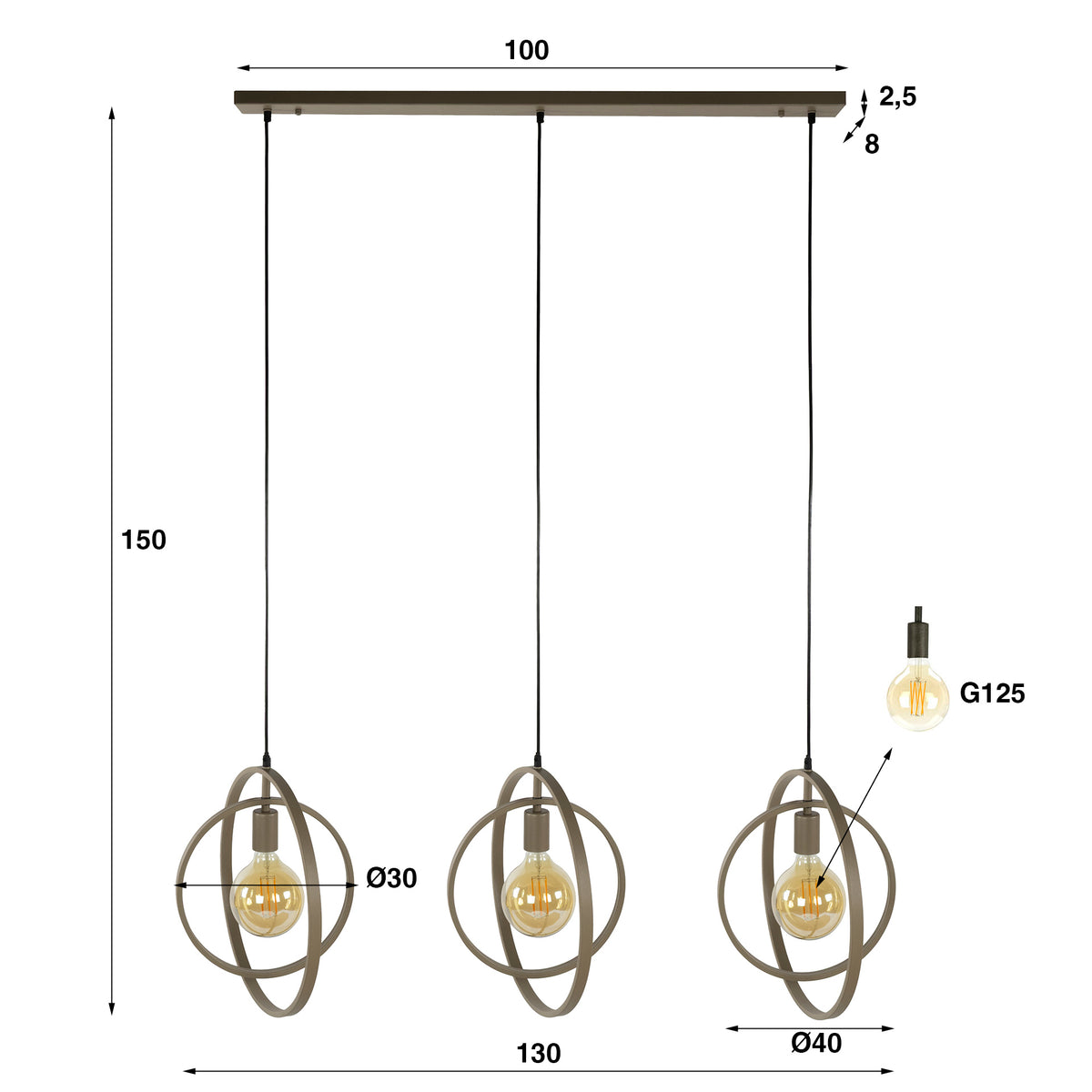 Pendant lamp Turn Around 3-socket