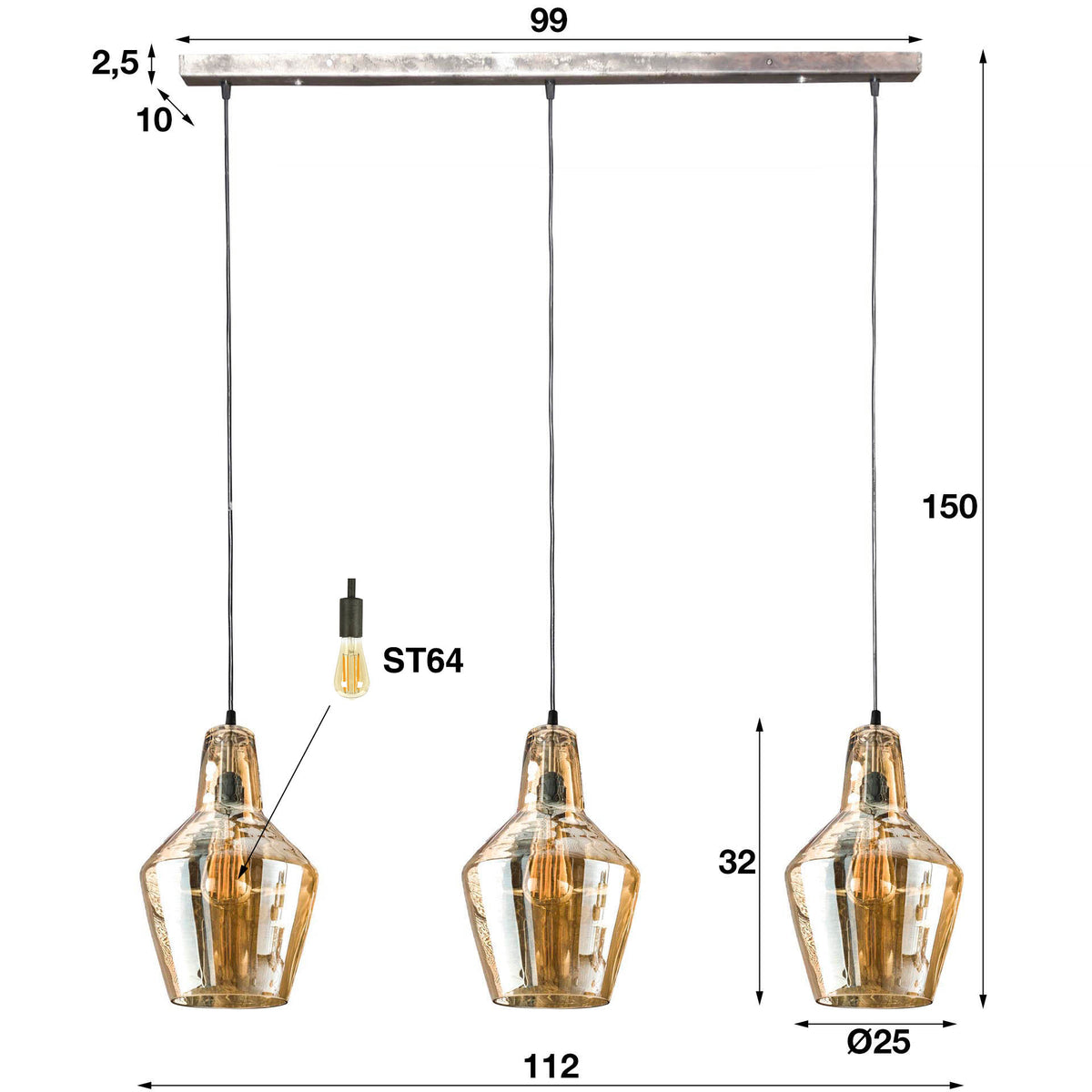 Pendelleuchte Glass Cone 3-Fassungen