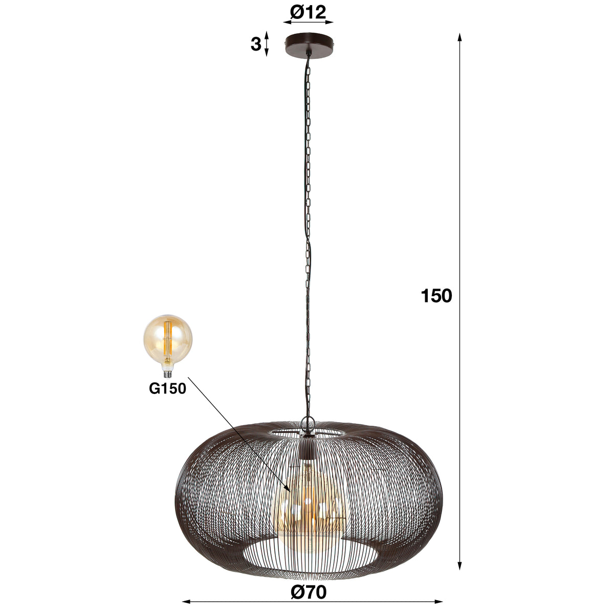 Pendelleuchte Copper Twist 1-Fassung Ø70cm