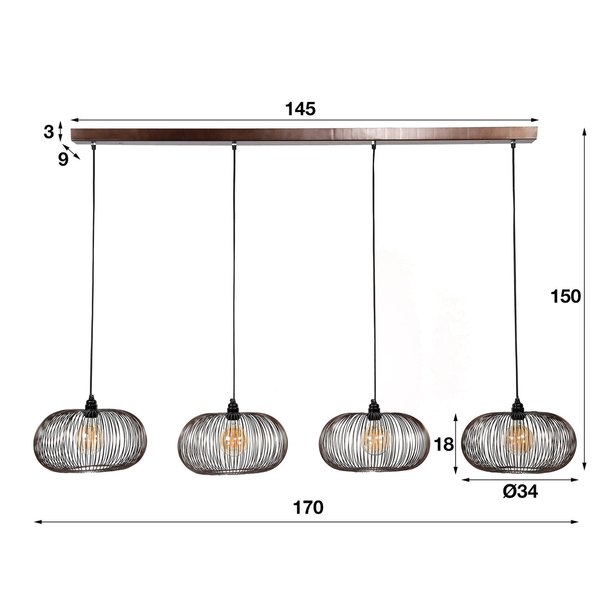 Pendelleuchte Copper Twist 4-Fassungen