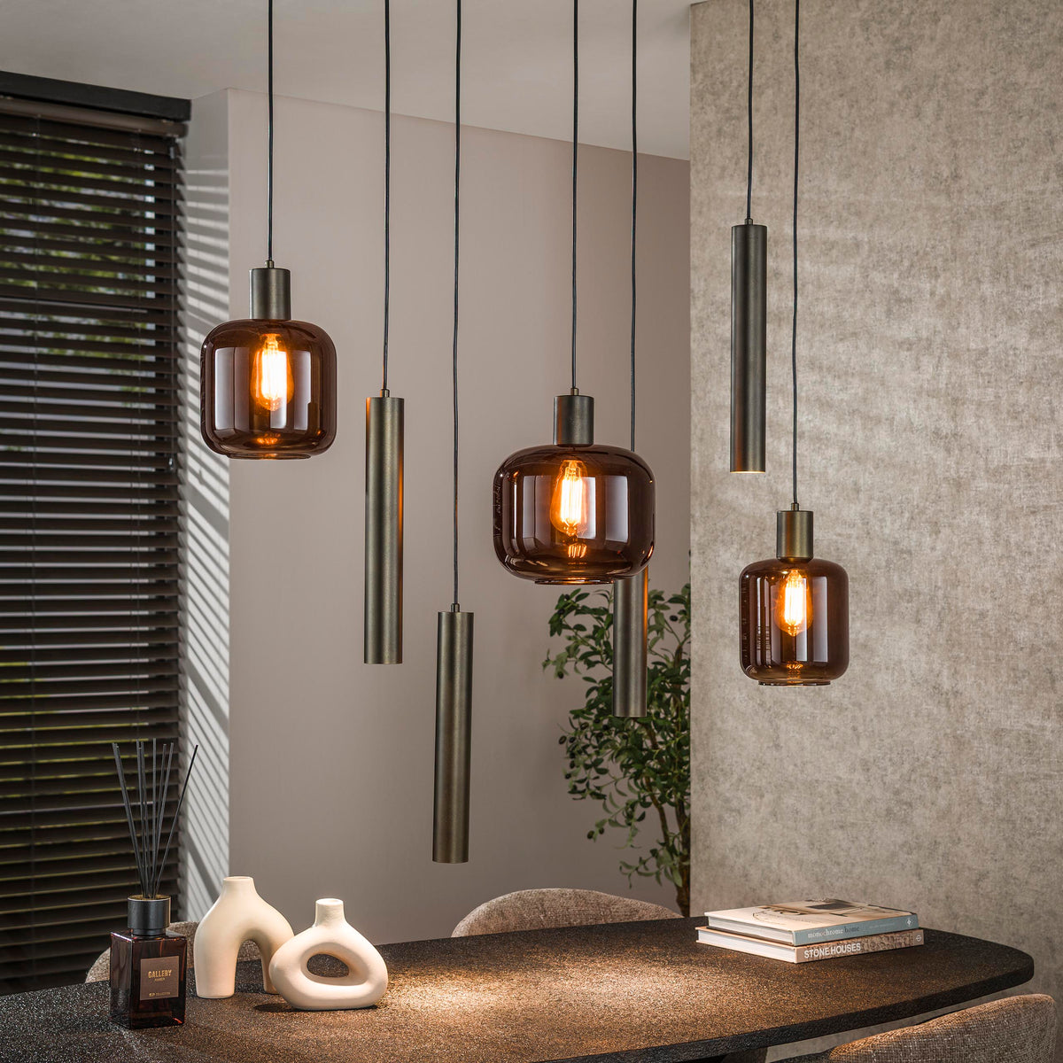 Pendelleuchte Bronza 4+3-flammig / Sienna braun