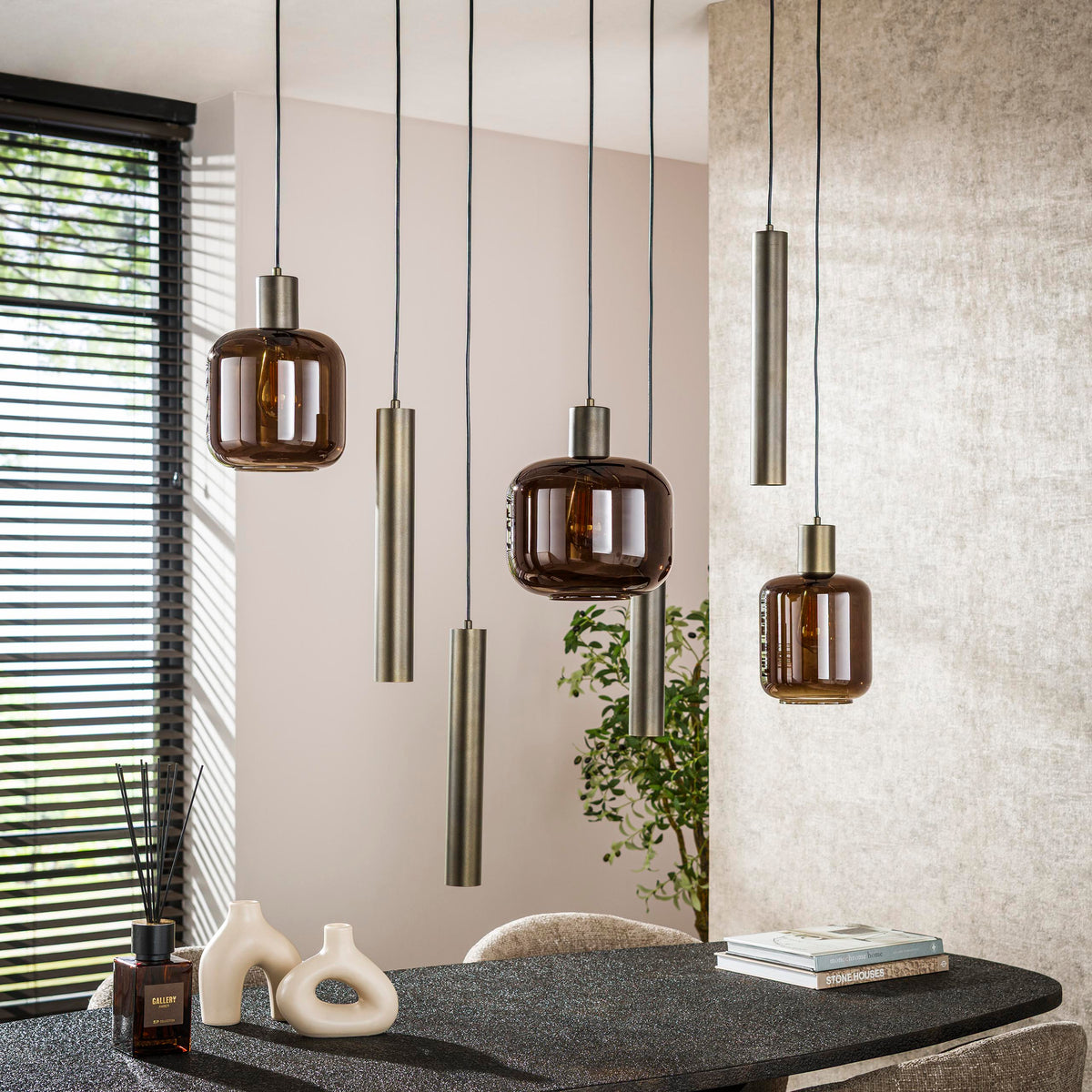 Pendelleuchte Bronza 4+3-flammig / Sienna braun